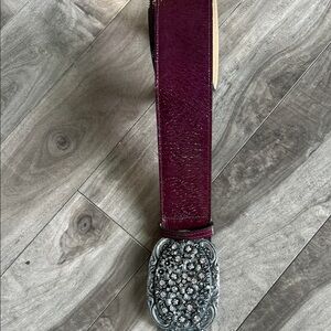 Chic Burgundy Belt with Floral Silver with crystals Buckle
